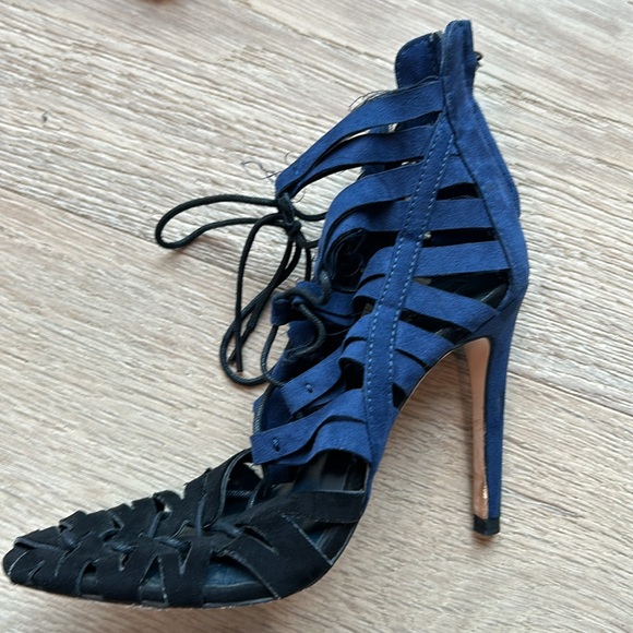 Zara Suede two-tone lace up bootie / high heel sandal, Size 36 - Picture 4 of 8